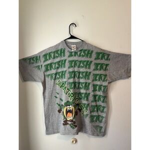 Vintage 90s Taz St Patrick's Day T-Shirt Single Stitch Looney Tunes Men XL‎ AOP